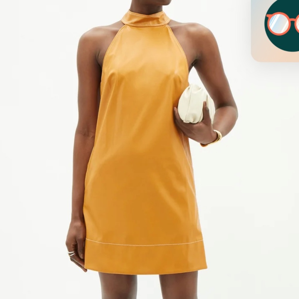 NWT STAUD size 2 Sicily faux leather halter neck dress